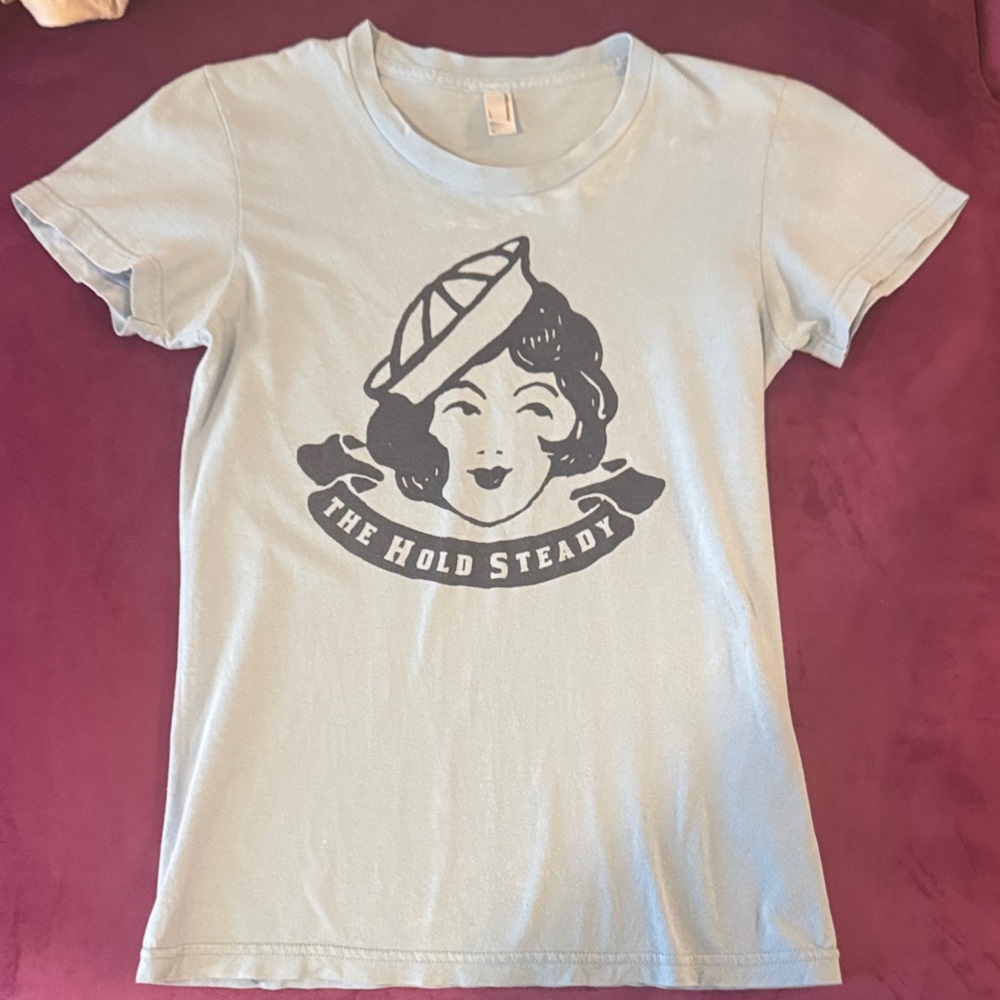 American Apparel The Hold Steady concert merch light blue Graphic T-Shirt Small